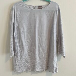 Chico's Striped Gray Blouse with Lace Detail